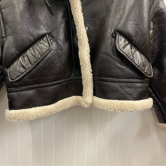 ZARA Black Faux Leather Cream Fleece Lined Sz L - Picture 7 of 13